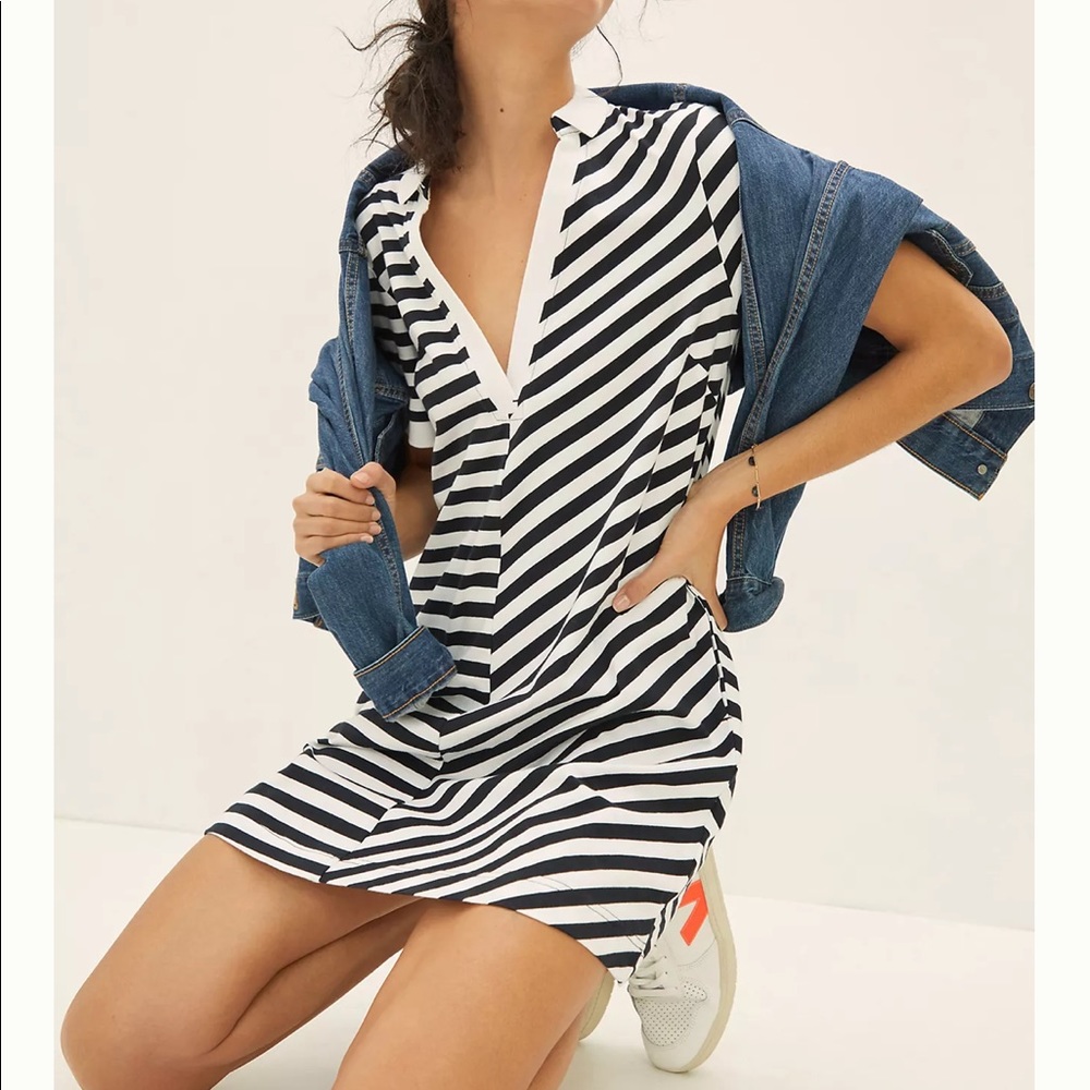 ANTHROPOLOGIE Maeve black and white striped Polo mini dress S